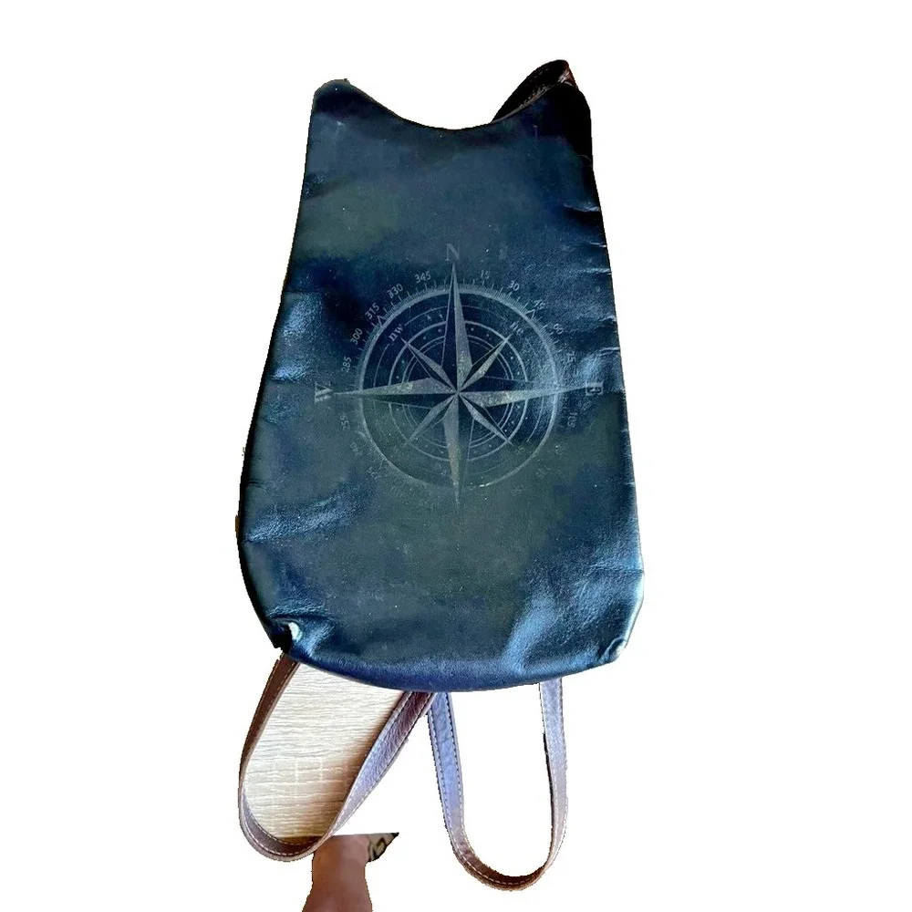Genuine Rustic Leather Sling Day Backpack Messenger Zipper Pockets‎ Compass
